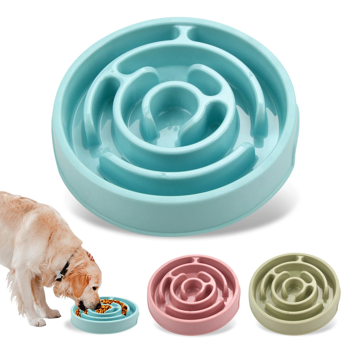 Slow Feeder Dog Bowl – Anti-Gulp Maze Bowl for Healthier Eating, Non-Slip Base