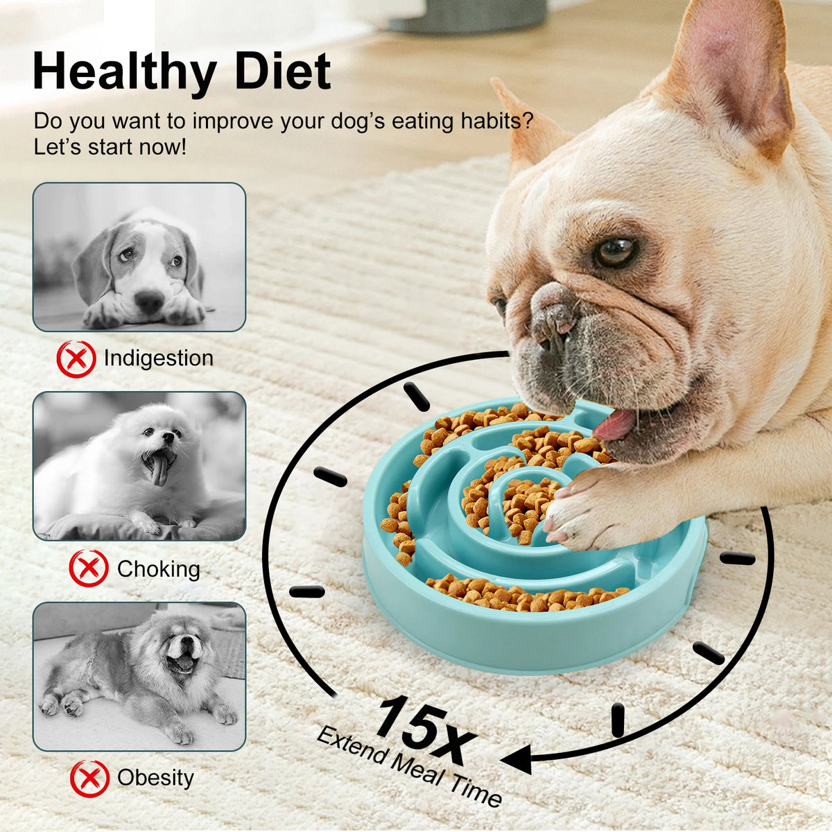 Slow Feeder Dog Bowl – Anti-Gulp Maze Bowl for Healthier Eating, Non-Slip Base